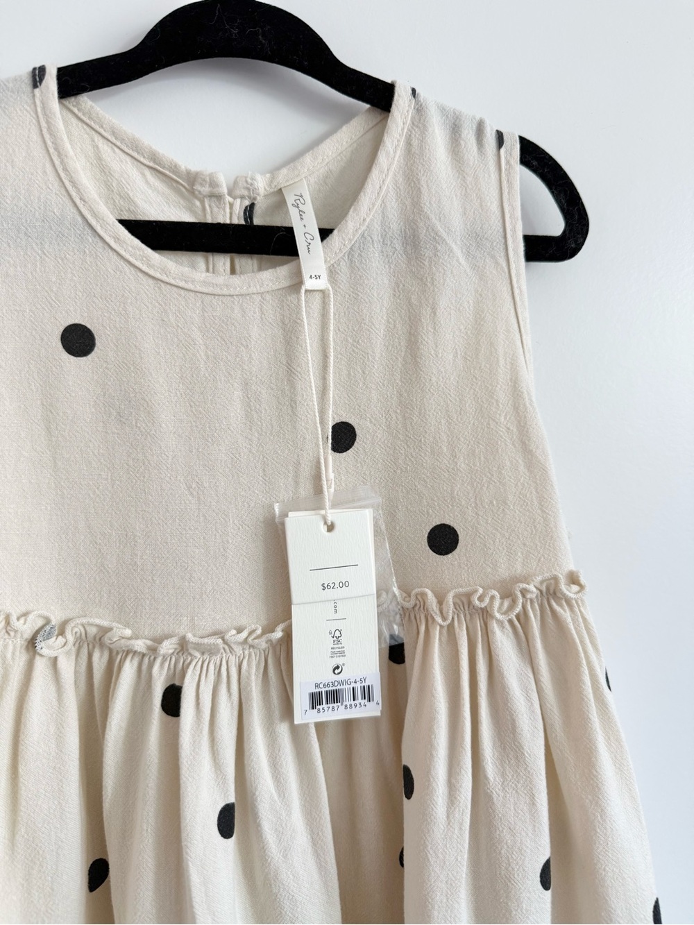 RYLEE + CRU • size 4-5y • Harper Dress Polka Dot Cream & Black Babydoll Dress - Picture 6 of 7